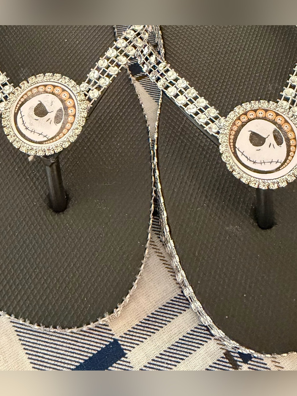 Embellished Rhinestone Skull Thong Sandals - Black